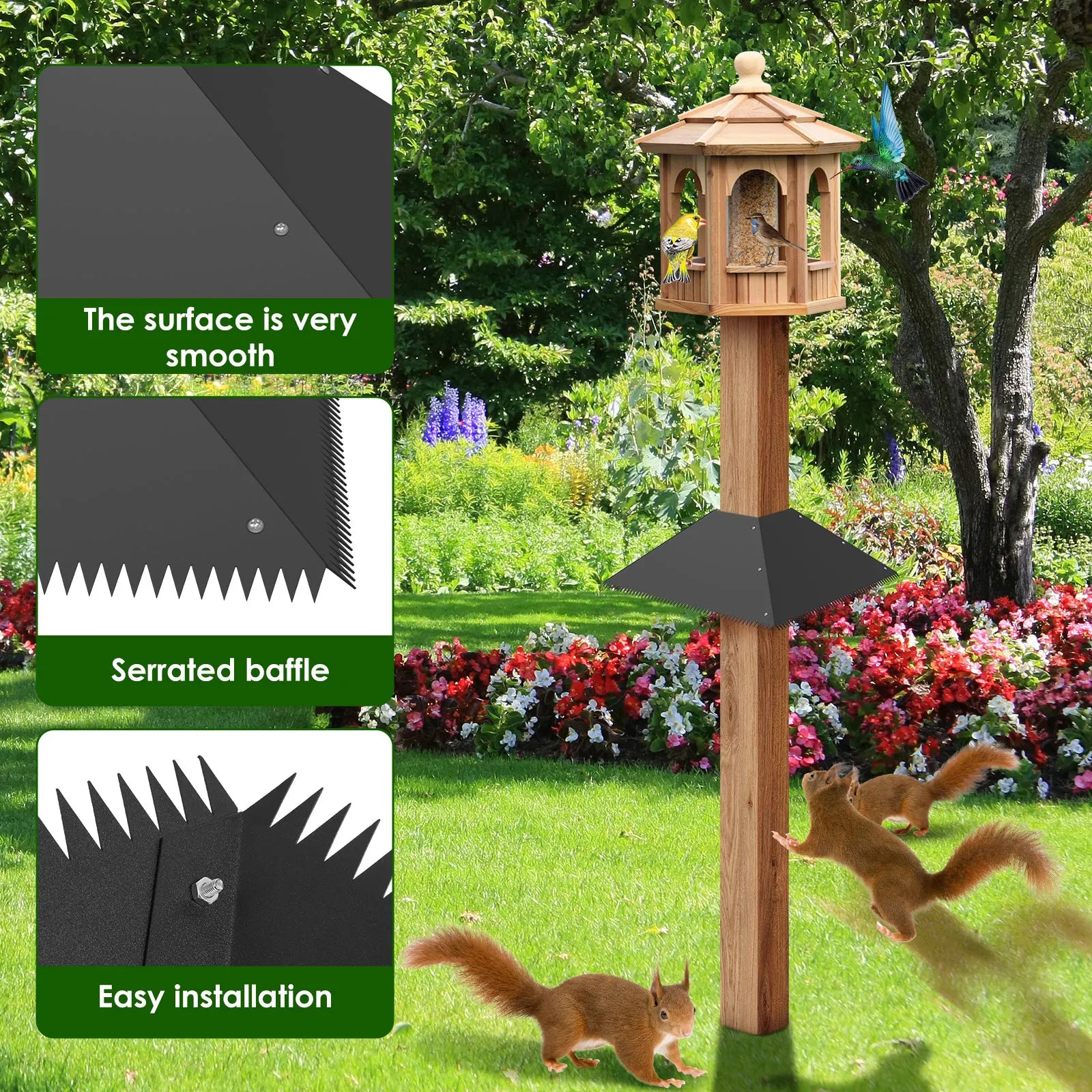 Déflecteur D'Écureuil D'Extérieur En Métal Dentelé, Déflecteur Anti-Écureuil Pour Poteaux D'Alimentation Pour Oiseaux, Protection D'Écureuil Pour Jardin, Patio, Porche 41Cm