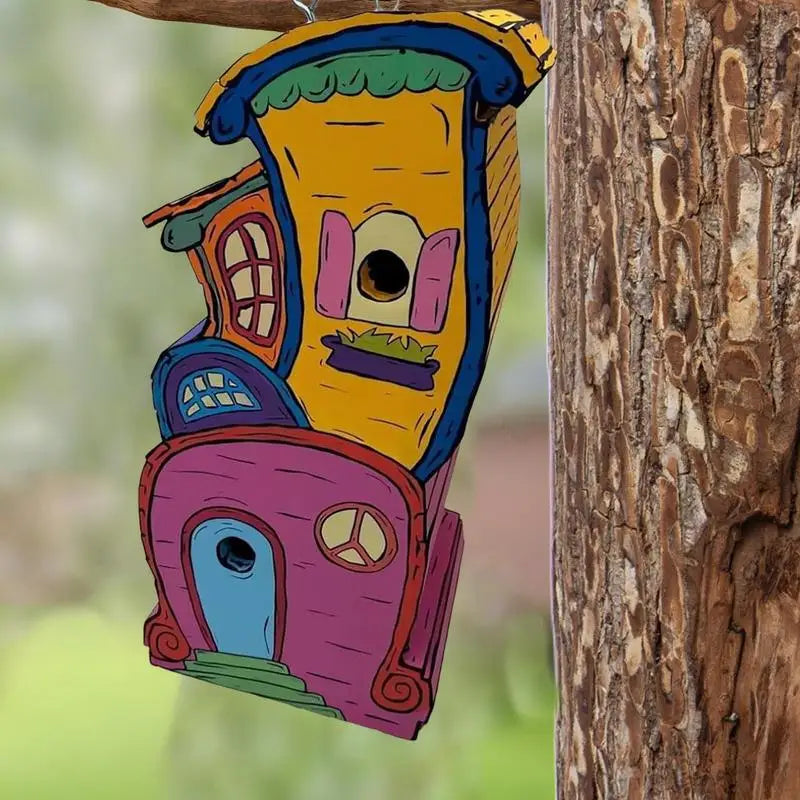 Nichoir À Oiseaux En Bois Fait À La Main, Whoville, Décoratif, Grandes Maisons À Oiseaux Bleues, Nids Pour L'Extérieur Avec Poteau Suspendu