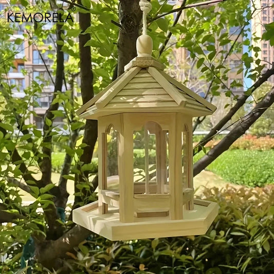 KEMORELA Mangeoire À Oiseaux En Bois Maison 1 Pièces Extérieur Décoratif Tissé Suspendu Maisons À Oiseaux Animal De Compagnie Chambre Cage Système D'Alimentation En Eau