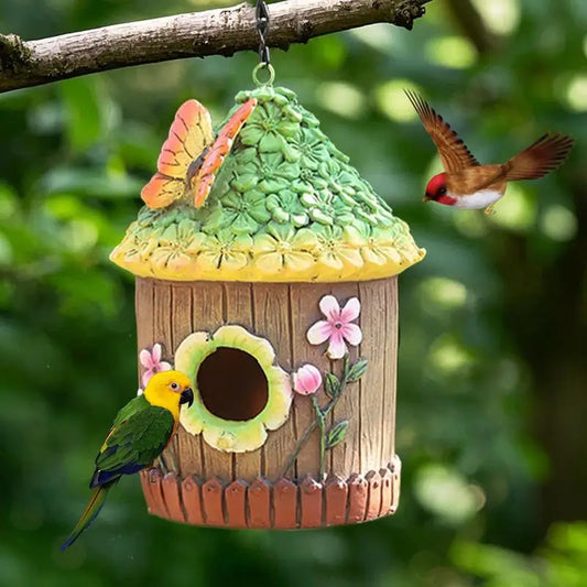 Nid D'Oiseau Suspendu Maison D'Oiseau Résine Décorative Mignon Petites Maisons D'Oiseaux Cottage Suspendu Mini Nid D'Oiseau Cage Pour Jardin D'Arbre D'Hirondelle