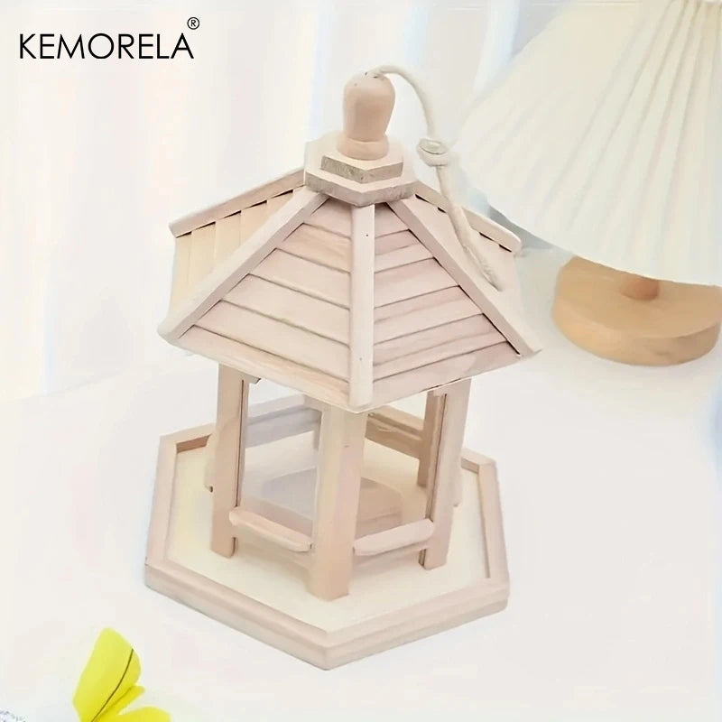 KEMORELA Mangeoire À Oiseaux En Bois Maison 1 Pièces Extérieur Décoratif Tissé Suspendu Maisons À Oiseaux Animal De Compagnie Chambre Cage Système D'Alimentation En Eau