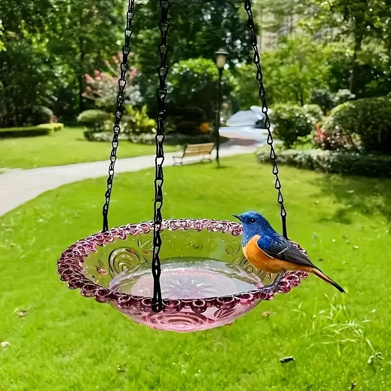 Ensemble D'Alimentation De Bain D'Oiseaux Suspendu Avec Chaîne, Décor De Patio De Jardin Extérieur, Design Floral PP, Plat D'Eau Pour Oiseaux, Outil D'Alimentation Pour Oiseaux