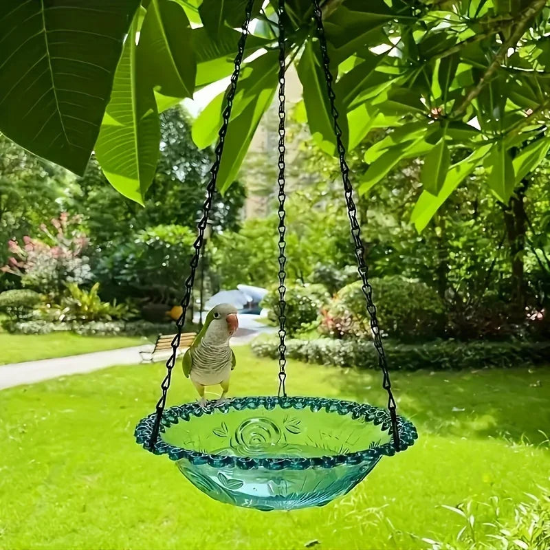 Ensemble D'Alimentation De Bain D'Oiseaux Suspendu Avec Chaîne, Décor De Patio De Jardin Extérieur, Design Floral PP, Plat D'Eau Pour Oiseaux, Outil D'Alimentation Pour Oiseaux