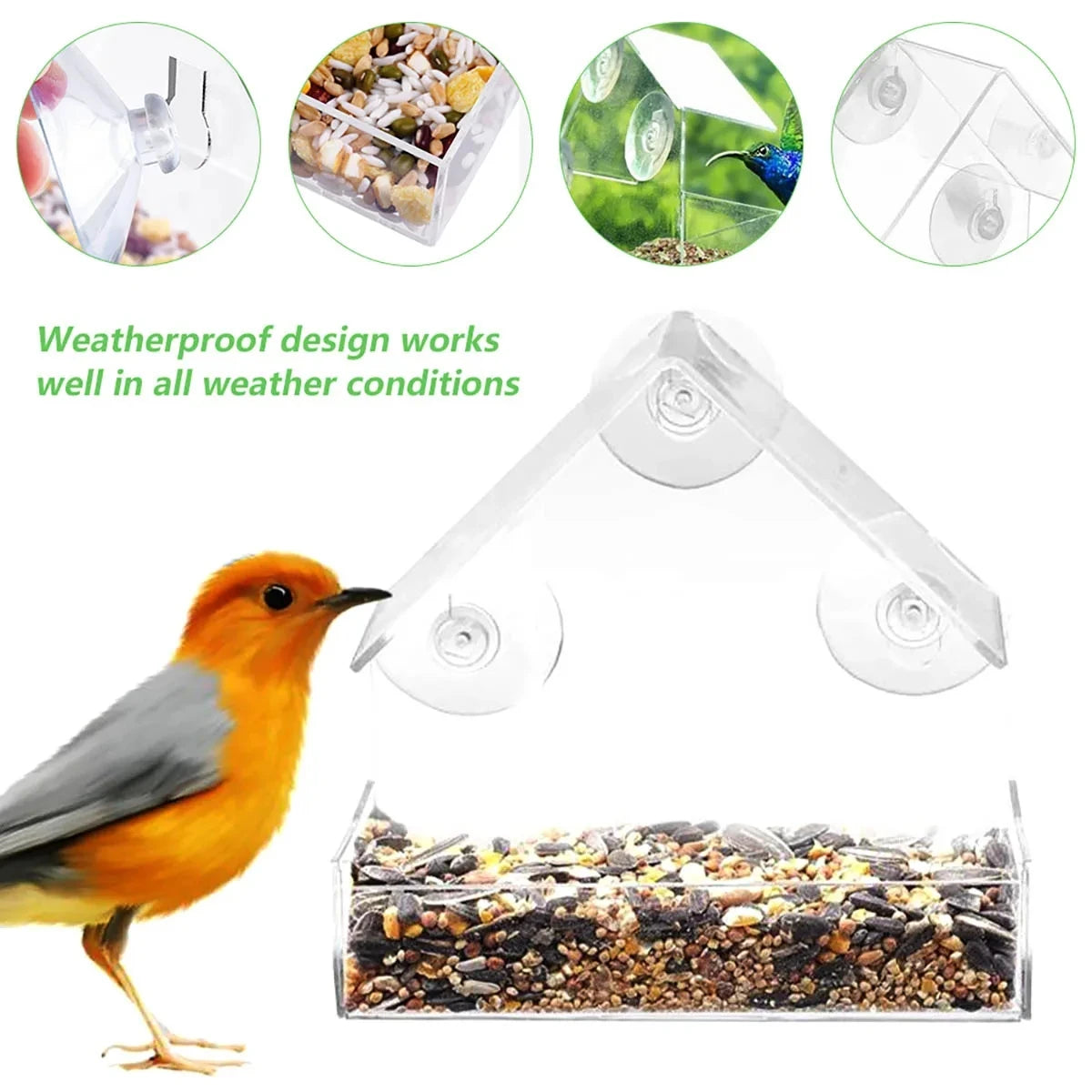 Maison Fenêtre Transparente Mangeoire Pour Oiseaux Sauvages Ventouses Amovibles Extérieures Coulissant Automatique Plateau D'Alimentation Pour Oiseaux Pour Jardin Patio Cour