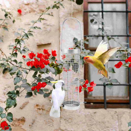 Mangeoire À Oiseaux Suspendue En Acier Inoxydable, Taille Compacte, Recharge Facile, Appareil D'Alimentation Pour Oiseaux, Mangeoire Pour Oiseaux, Récipient De Nourriture Pour Oiseaux