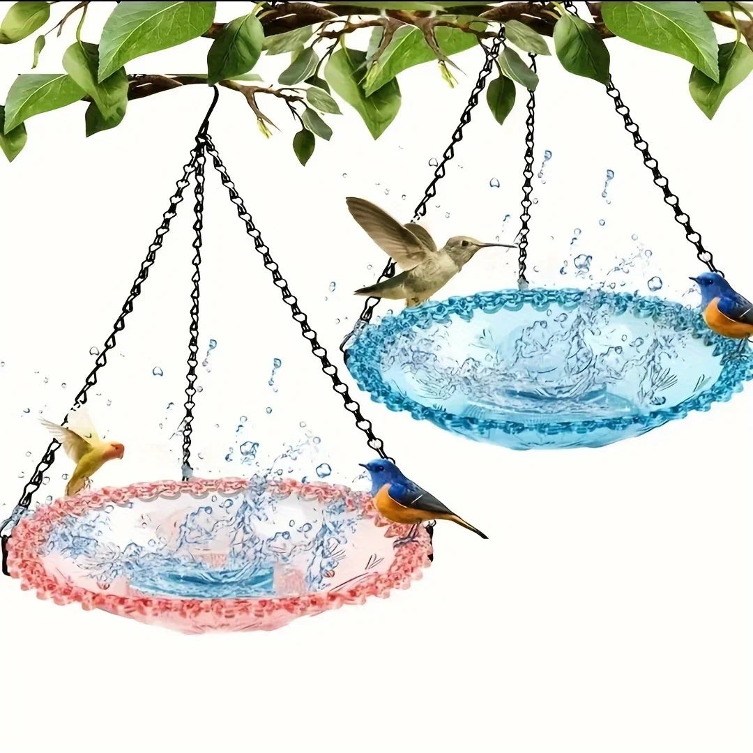 Ensemble D'Alimentation De Bain D'Oiseaux Suspendu Avec Chaîne, Décor De Patio De Jardin Extérieur, Design Floral PP, Plat D'Eau Pour Oiseaux, Outil D'Alimentation Pour Oiseaux