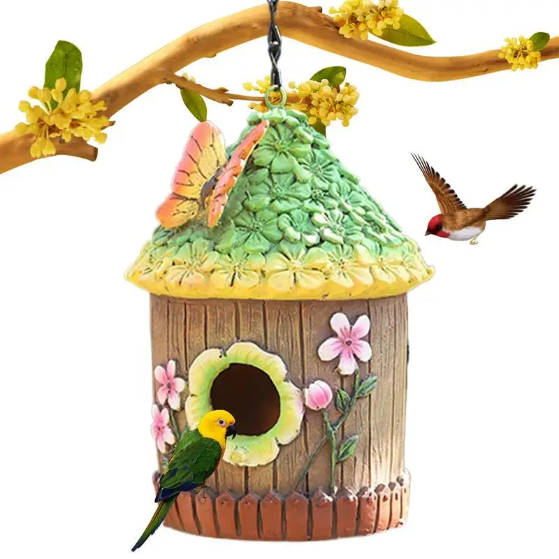 Nid D'Oiseau Suspendu Maison D'Oiseau Résine Décorative Mignon Petites Maisons D'Oiseaux Cottage Suspendu Mini Nid D'Oiseau Cage Pour Jardin D'Arbre D'Hirondelle