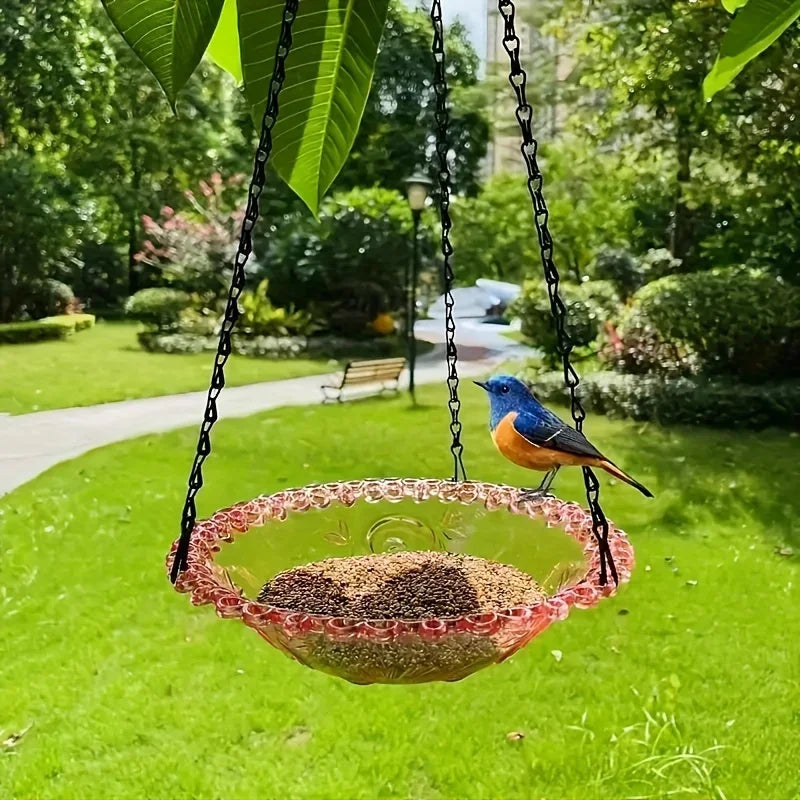 Ensemble D'Alimentation De Bain D'Oiseaux Suspendu Avec Chaîne, Décor De Patio De Jardin Extérieur, Design Floral PP, Plat D'Eau Pour Oiseaux, Outil D'Alimentation Pour Oiseaux