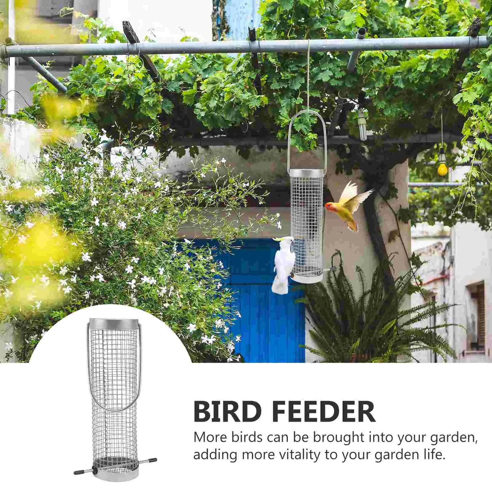 Mangeoire À Oiseaux Suspendue En Acier Inoxydable, Taille Compacte, Recharge Facile, Appareil D'Alimentation Pour Oiseaux, Mangeoire Pour Oiseaux, Récipient De Nourriture Pour Oiseaux