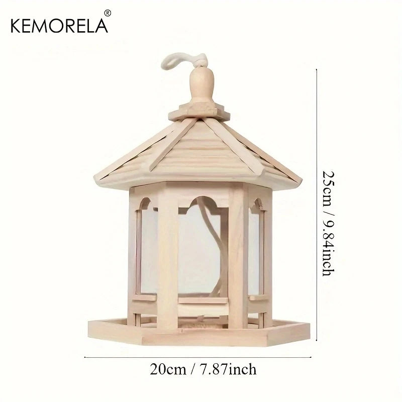 KEMORELA Mangeoire À Oiseaux En Bois Maison 1 Pièces Extérieur Décoratif Tissé Suspendu Maisons À Oiseaux Animal De Compagnie Chambre Cage Système D'Alimentation En Eau