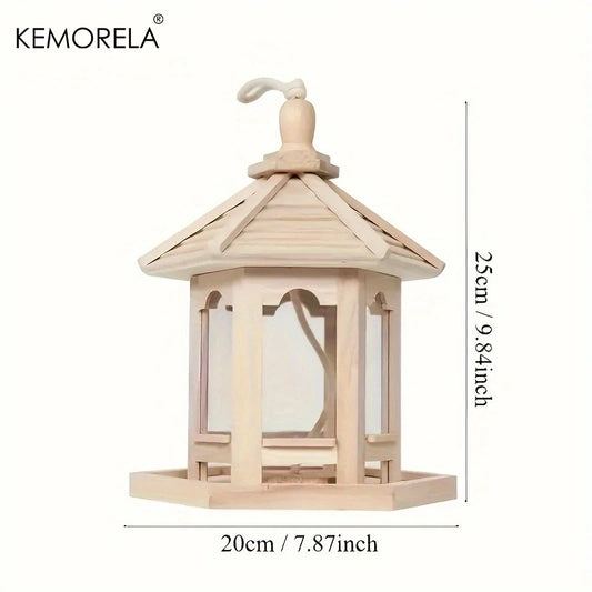 KEMORELA Mangeoire À Oiseaux En Bois Maison 1 Pièces Extérieur Décoratif Tissé Suspendu Maisons À Oiseaux Animal De Compagnie Chambre Cage Système D'Alimentation En Eau