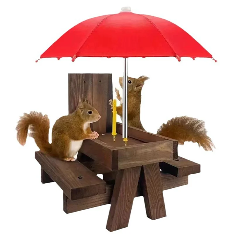 A19I-Alimentation En Bois Pour Écureuil, Oiseau, Table À Manger Pour Animaux De Compagnie, Banc Suspendu, Table D'Alimentation, Mini Parapluie, Ornements
