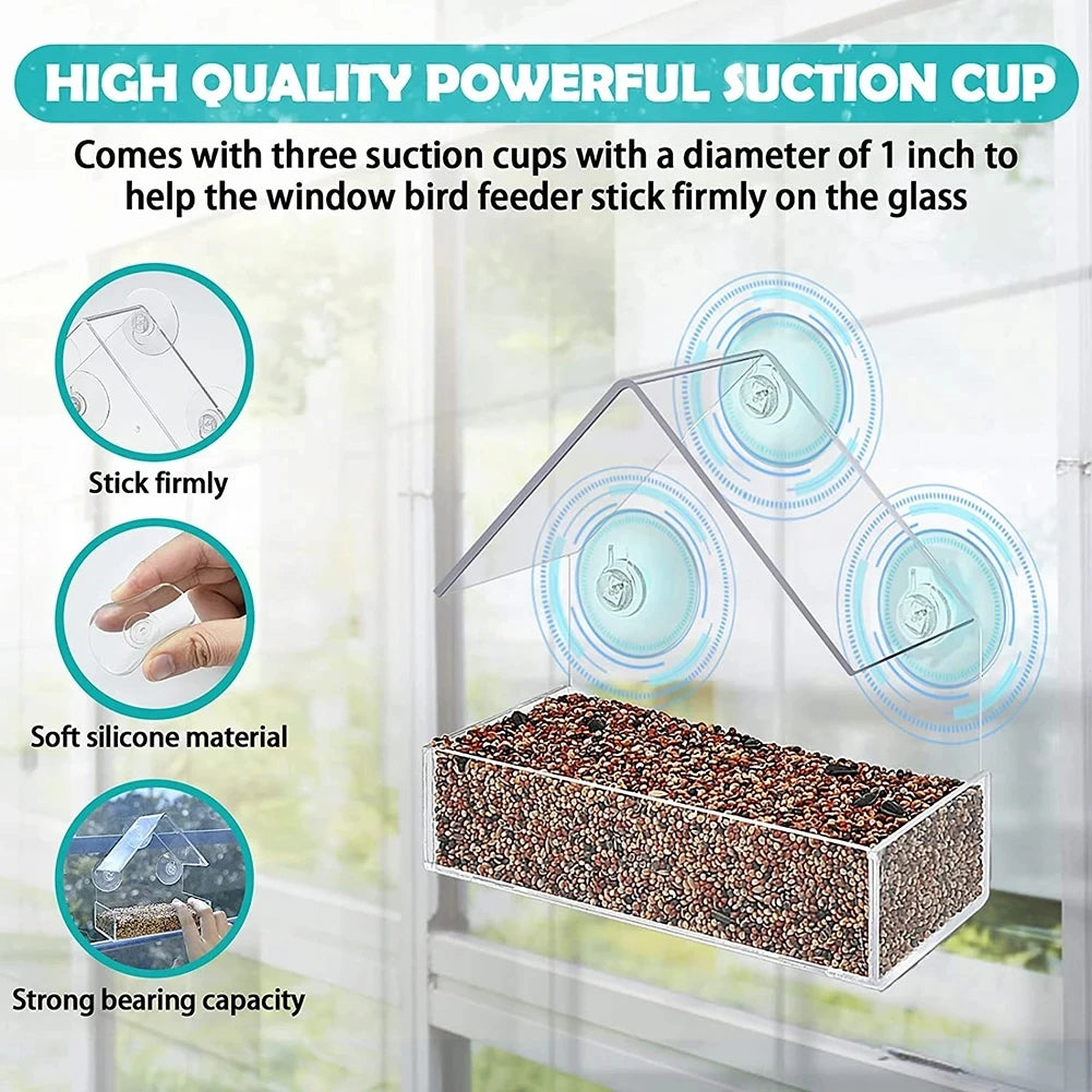 Maison Fenêtre Transparente Mangeoire Pour Oiseaux Sauvages Ventouses Amovibles Extérieures Coulissant Automatique Plateau D'Alimentation Pour Oiseaux Pour Jardin Patio Cour