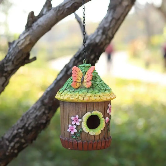 Nid D'Oiseau Suspendu Maison D'Oiseau Résine Décorative Mignon Petites Maisons D'Oiseaux Cottage Suspendu Mini Nid D'Oiseau Cage Pour Jardin D'Arbre D'Hirondelle