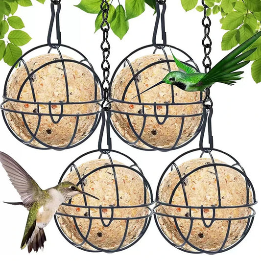 4 Supports De Boules De Graisse, Mangeoires Pour Oiseaux Suspendues, Mangeoires Pour Oiseaux En Métal Avec Crochets En Forme De S, Distributeur D'Alimentation Pour Oiseaux Sauvages De 7 Cm De Diamètre