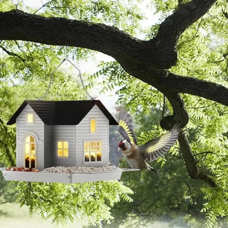 Solar Durable Outdoor Birds Feeder Lantern Weather-Proof Hanging Metal Feeding House Charming Solar-Powered Bird Feeder