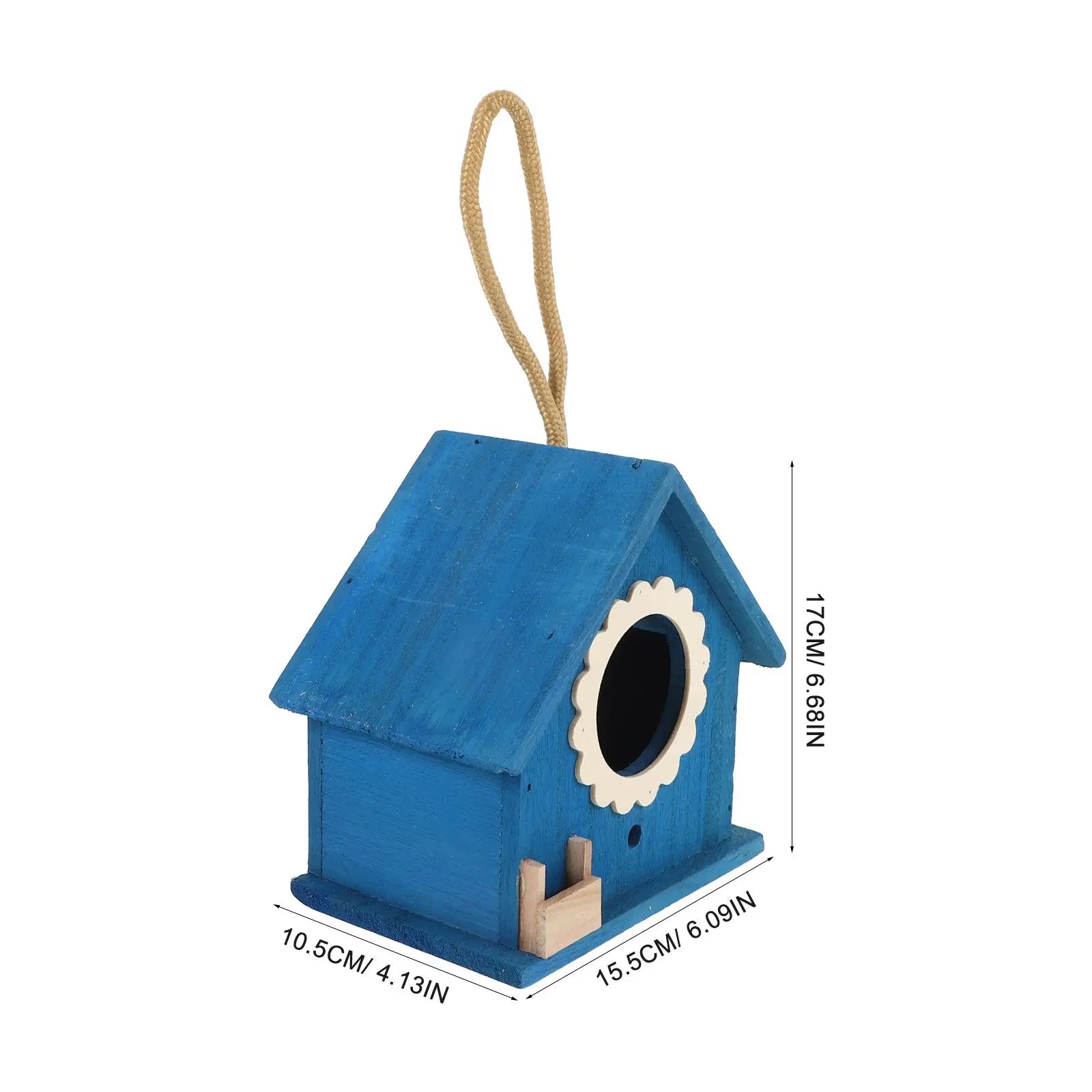 Mini Maison À Oiseaux Bleue, Nid En Bois, Décoration Créative, Cage Suspendue Avec Corde, Produits Robustes Pour Animaux De Compagnie, Jardin De Maison