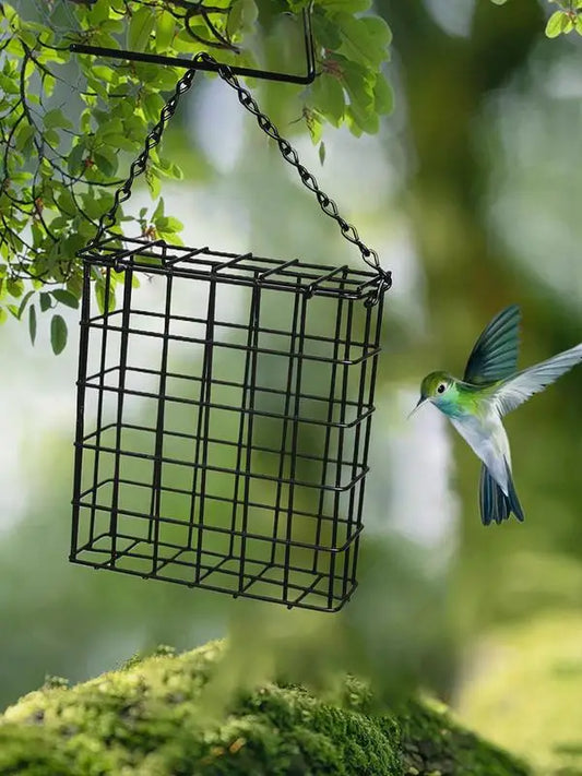 Bloc De Pain Carré Noir Mangeoire À Oiseaux Boule De Graisse En Métal Mangeoire À Fil D'Oiseau Dispositif De Nourriture Pour Oiseaux En Plein Air Cage À Oiseaux Carrée Suspendue