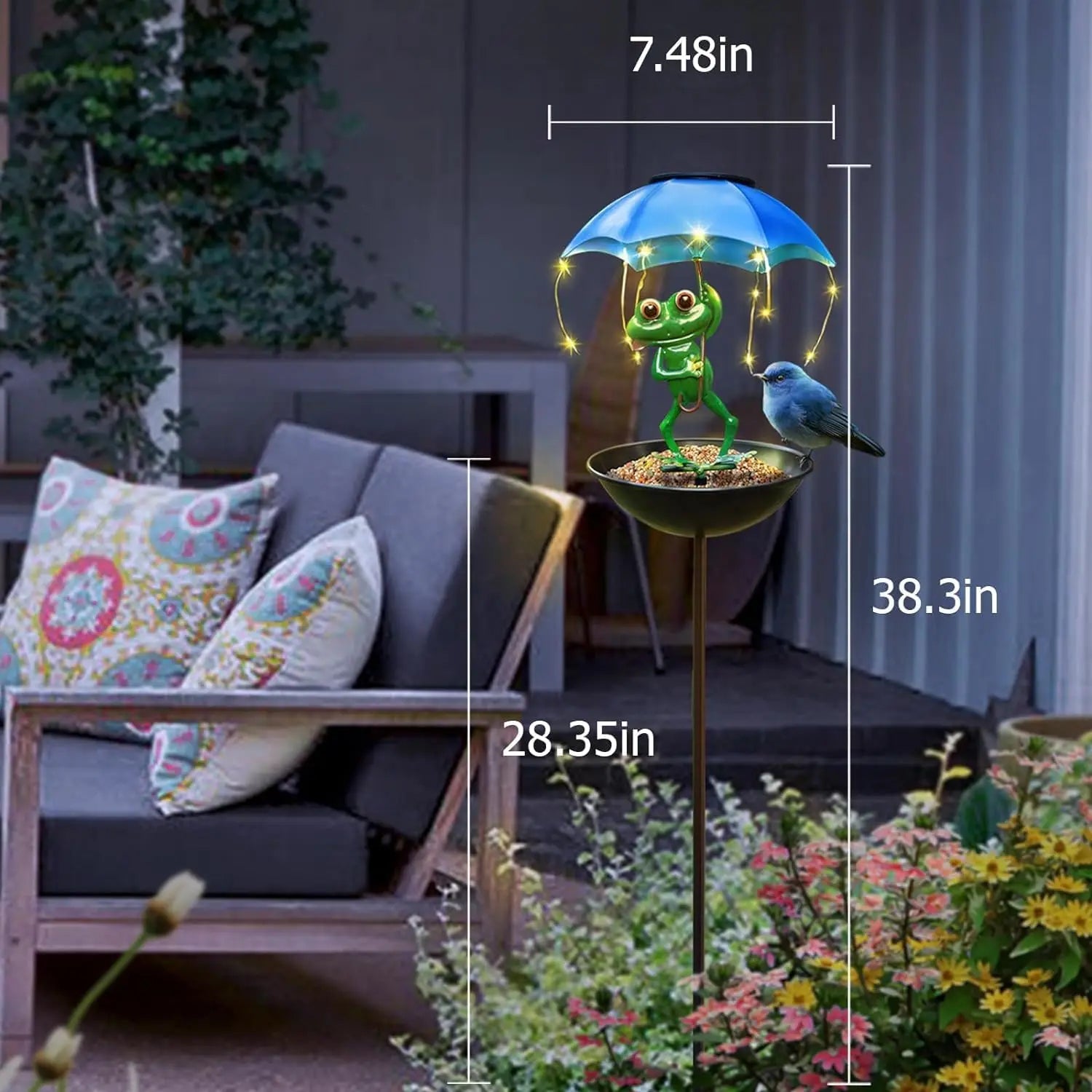 Solar Bird Feeder Frog Garden Decor, Outdoor Solar Frog Figurine Lights with Umbrella, Hummingbird Feeder Decorative Path Lights