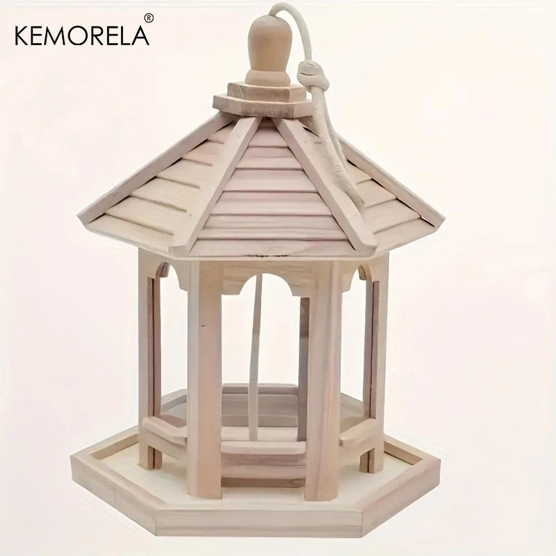 KEMORELA Mangeoire À Oiseaux En Bois Maison 1 Pièces Extérieur Décoratif Tissé Suspendu Maisons À Oiseaux Animal De Compagnie Chambre Cage Système D'Alimentation En Eau