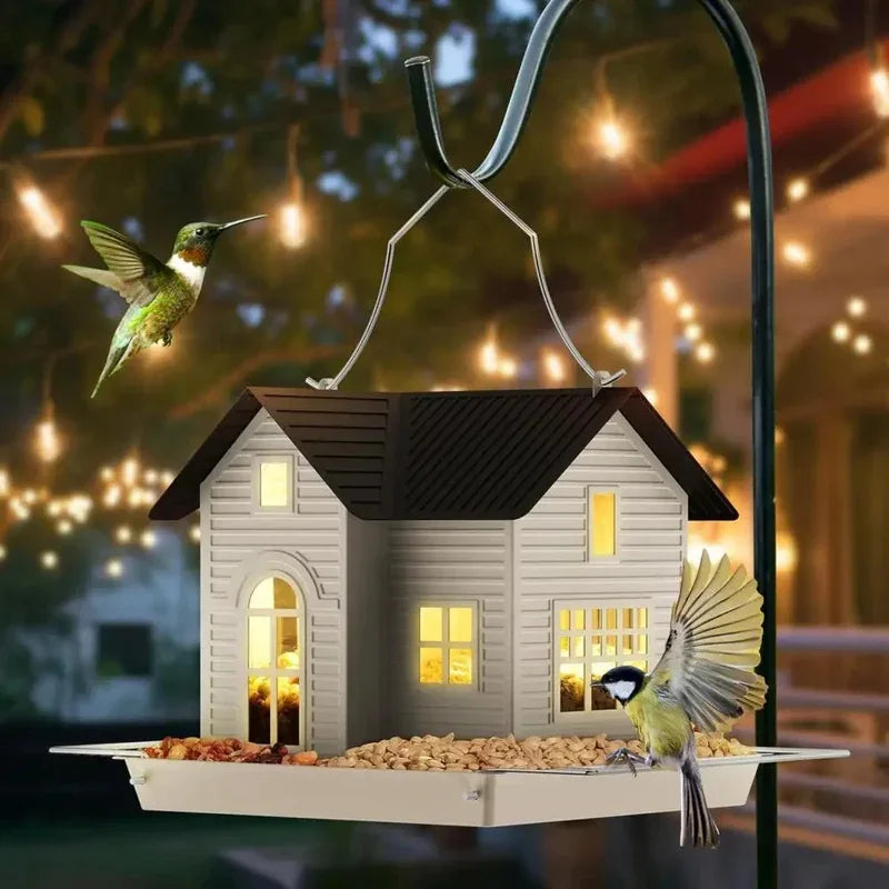 Solar Durable Outdoor Birds Feeder Lantern Weather-Proof Hanging Metal Feeding House Charming Solar-Powered Bird Feeder