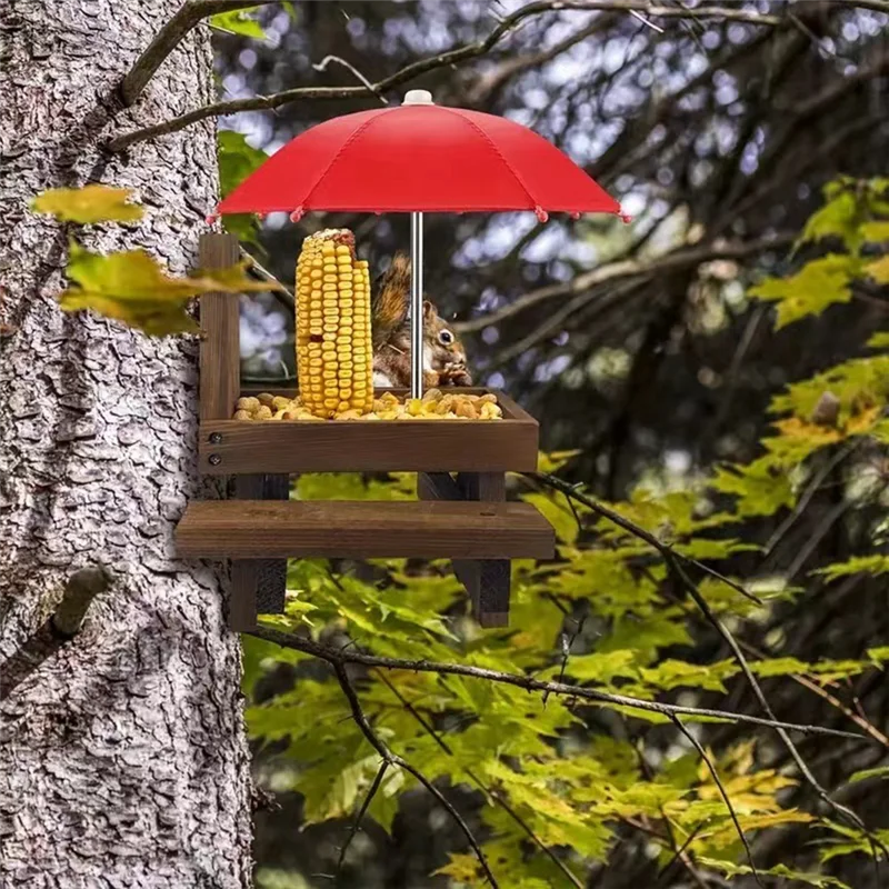 A19I-Alimentation En Bois Pour Écureuil, Oiseau, Table À Manger Pour Animaux De Compagnie, Banc Suspendu, Table D'Alimentation, Mini Parapluie, Ornements