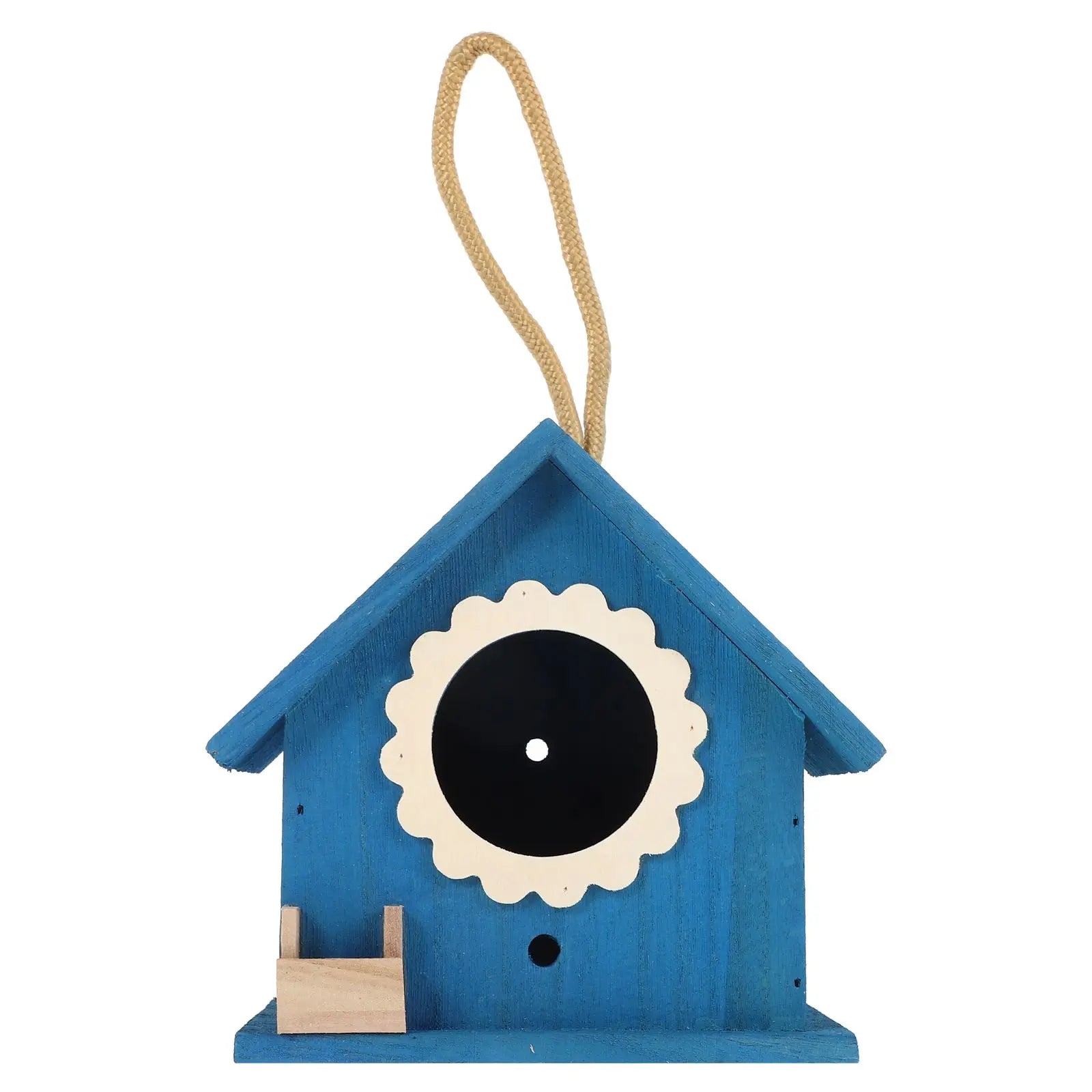Mini Maison À Oiseaux Bleue, Nid En Bois, Décoration Créative, Cage Suspendue Avec Corde, Produits Robustes Pour Animaux De Compagnie, Jardin De Maison