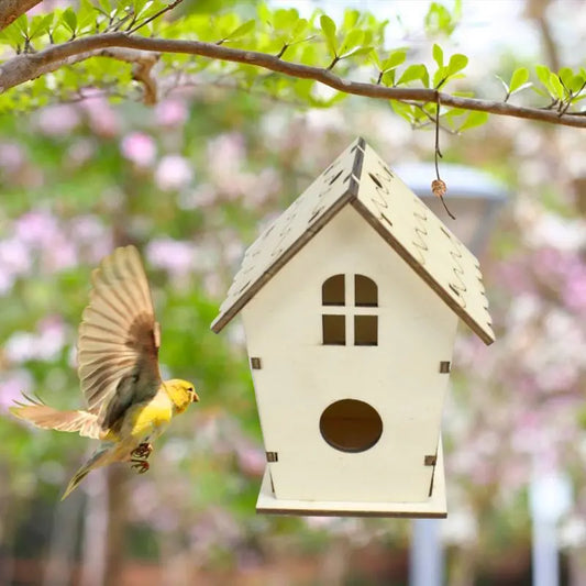 Nid De Maison D'Oiseau En Bois Naturel, Bricolage Créatif, Artisanat Fait À La Main, Boîte Simulée Décorative Pour Bluebird Finch Wren Chickadee