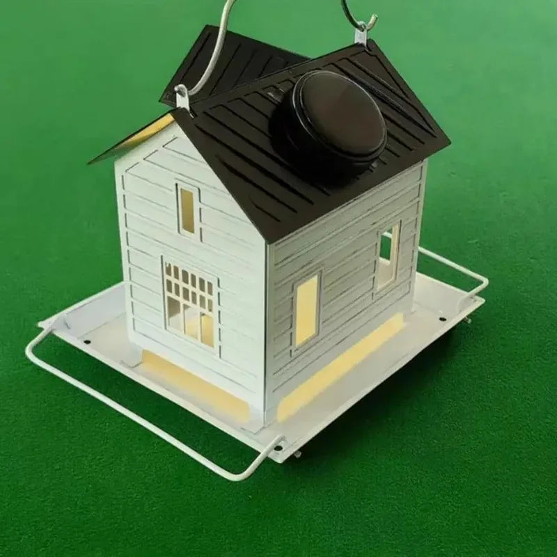 Solar Durable Outdoor Birds Feeder Lantern Weather-Proof Hanging Metal Feeding House Charming Solar-Powered Bird Feeder