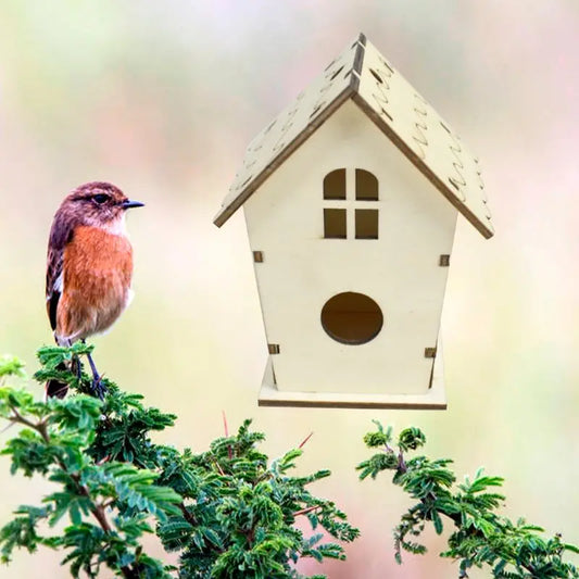 Nid De Maison D'Oiseau En Bois Naturel, Bricolage Créatif, Artisanat Fait À La Main, Boîte Simulée Décorative Pour Bluebird Finch Wren Chickadee
