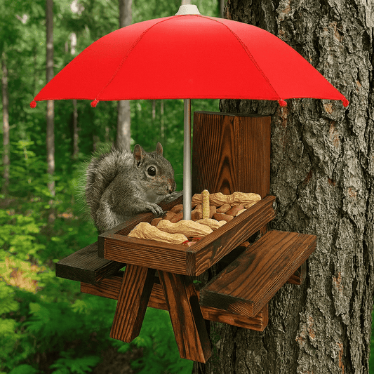 Table de Pique-Nique pour Écureuils – Mangeoire Originale avec Parapluie