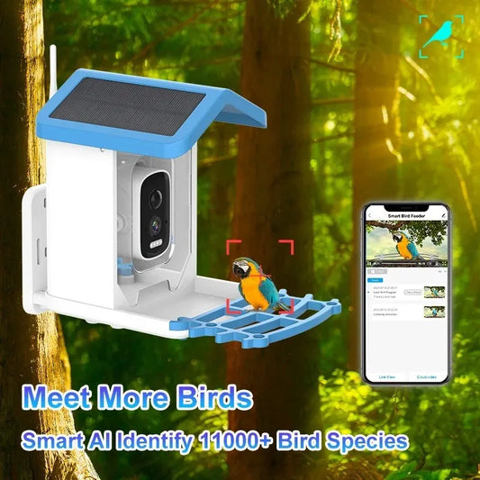 Mangeoire Intelligente Pour Oiseaux Avec Caméra HD 2.5K, Faible Consommation Solaire, Vision Nocturne, Étanche IP66, 4G Ou WIFI, Allergique, Mangeoire Pour Espèces D'Oiseaux Réels