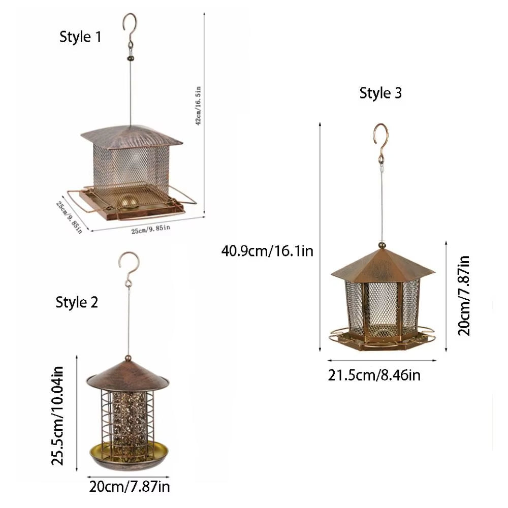 Large Capacity Garden Bird Feeder Heavy Duty Iron Bird Food Bowl Squirrel Proof Hanging Parrot Feeding Station Outdoors