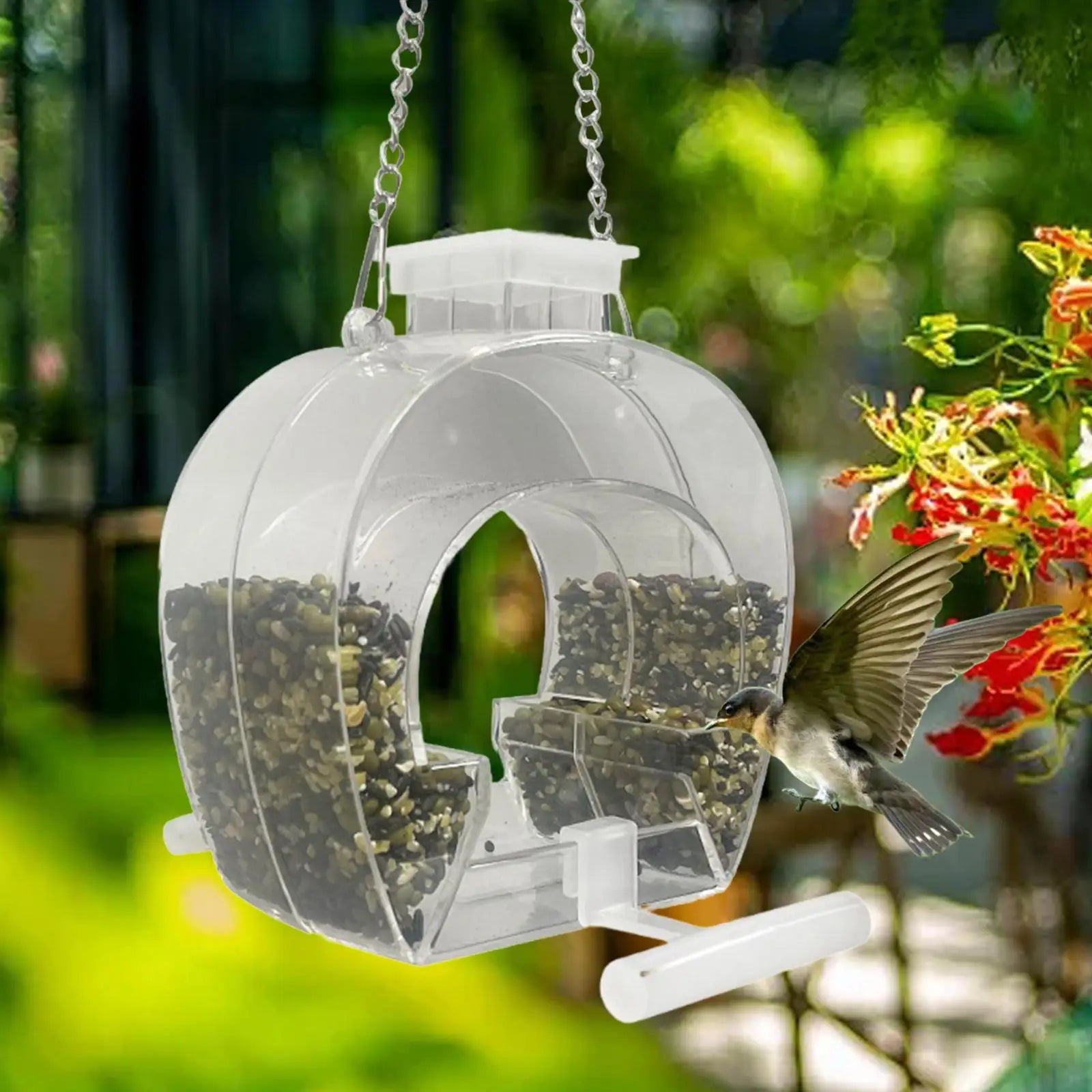 Mangeoires De Fenêtre En Acrylique Transparent, Mangeoires Pour Oiseaux Sauvages, Pour Suspension Extérieure, Jardin, Cour, Avec Chaîne Suspendue