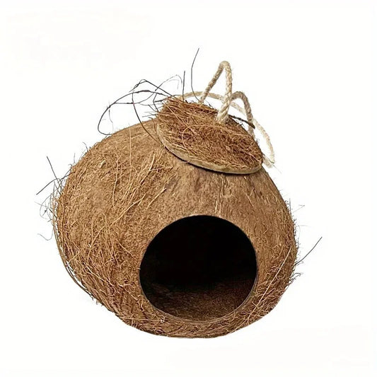 Nid D'Oiseau En Coquille De Noix De Coco Naturelle, 1 Pièce, Avec Lanière Suspendue, Pour Perroquet, Perruche, Jouets Uniques Faits À La Main