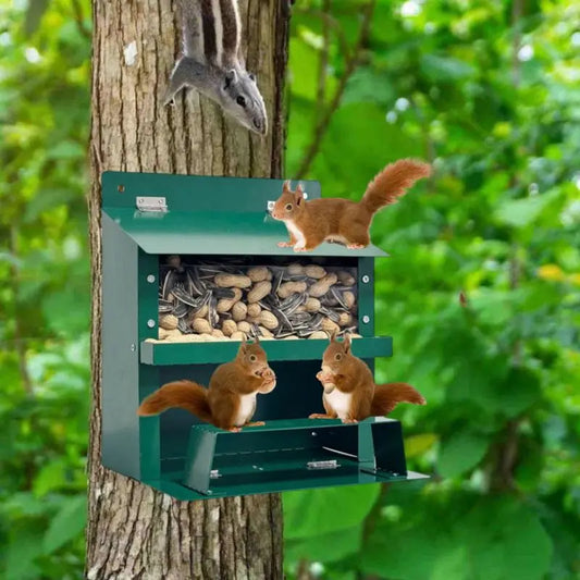 Mangeoire Pour Écureuil En Métal, Grande Capacité, Maison Avec Toit, Stations D'Alimentation Pour Écureuil, Décoration De Jardin Pour Noix De Maïs