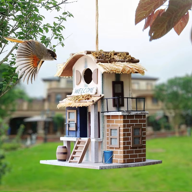 Bird House Nest Villa Handmade Wood and Cute Home Outdoor Decorations Forest Park Wild