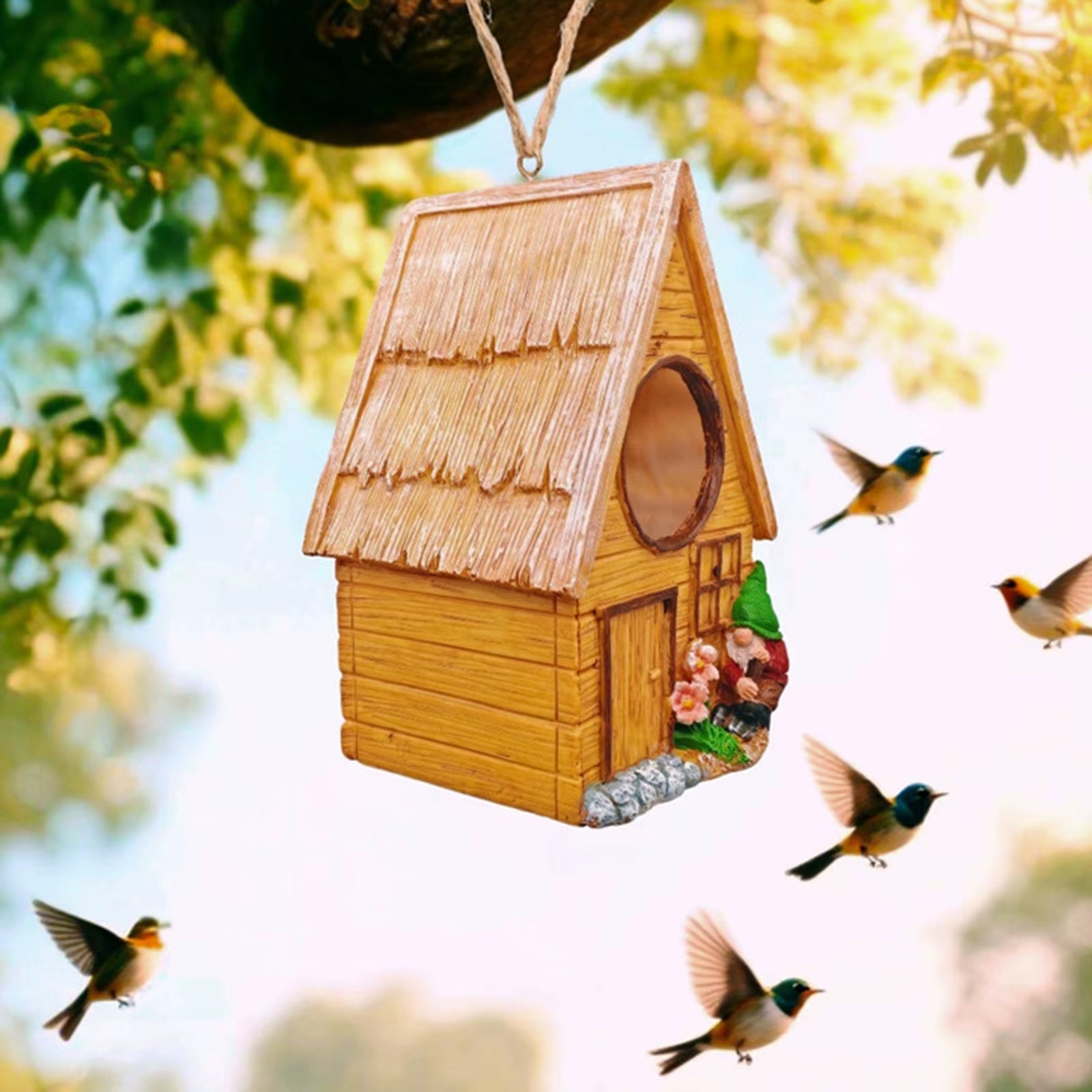 Bird Houses for outside Garden Bird Feeder, Hanging Resin Decorative Bird Nest for Outdoor Garden Decorations Bird Cages