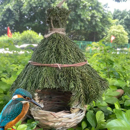 Casier À Oiseaux En Herbe Naturelle Tissé À La Main Avec Un Design Suspendu Résistant Aux Intempéries – Parfait Pour La Décoration Extérieure De Jardin Et L'Élevage D'Oiseaux