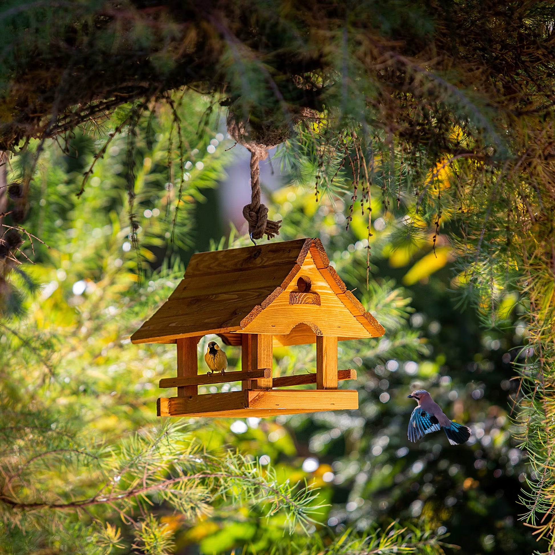 Bird Feeder Wooden House 30X25 Cm Natural