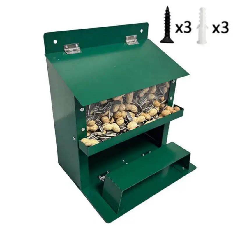 Mangeoire Pour Écureuil En Métal, Grande Capacité, Maison Avec Toit, Stations D'Alimentation Pour Écureuil, Décoration De Jardin Pour Noix De Maïs