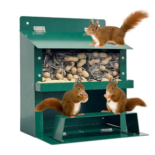 Mangeoire Pour Écureuil En Métal, Grande Capacité, Maison Avec Toit, Stations D'Alimentation Pour Écureuil, Décoration De Jardin Pour Noix De Maïs