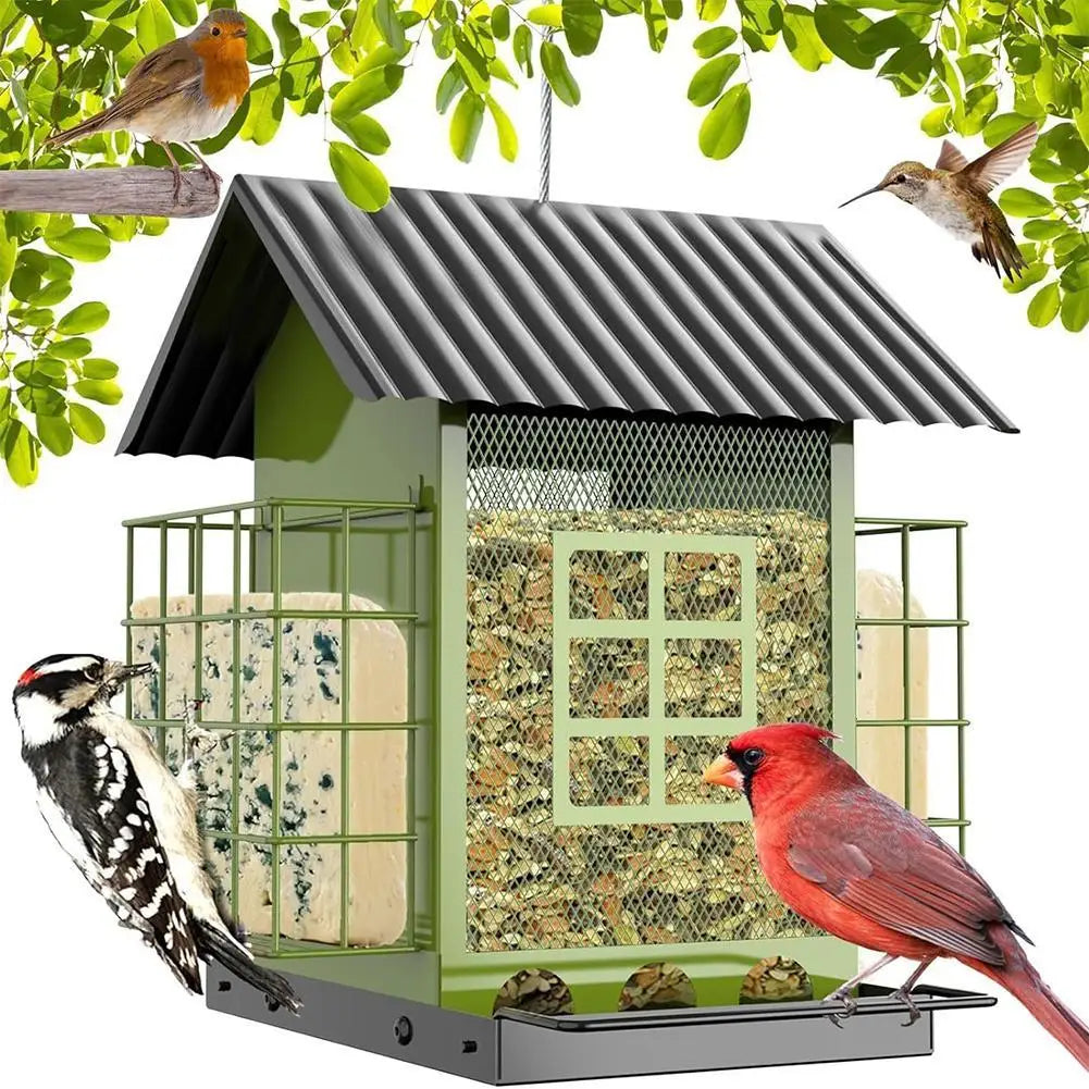 Mangeoire À Oiseaux En Métal, Grande Capacité, Résistante Aux Écureuils, Suspendue En Plein Air, Fenêtre, Cour, Maison D'Oiseau, Récipient Alimentaire, Cage À Oiseaux, Accessoires