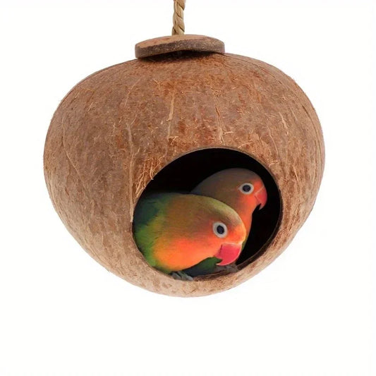 Nid D'Oiseau En Coquille De Noix De Coco Naturelle, 1 Pièce, Avec Lanière Suspendue, Pour Perroquet, Perruche, Jouets Uniques Faits À La Main