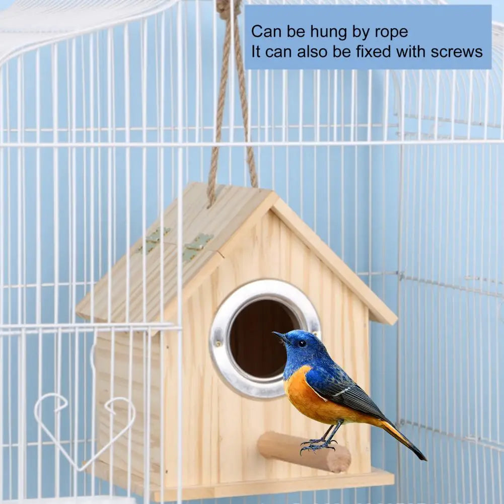 Nid D'Oiseau Suspendu En Bois, Fournitures Pour Oiseaux, Sans Odeur, Grand Espace, Protection Solaire, Imperméable, Surface Lisse, Abri Multiple U