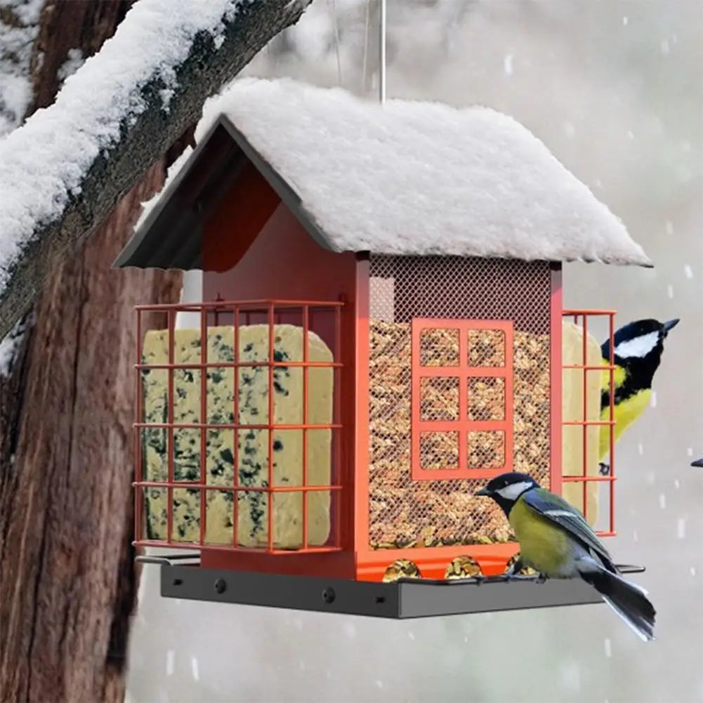 Mangeoire À Oiseaux En Métal, Grande Capacité, Résistante Aux Écureuils, Suspendue En Plein Air, Fenêtre, Cour, Maison D'Oiseau, Récipient Alimentaire, Cage À Oiseaux, Accessoires