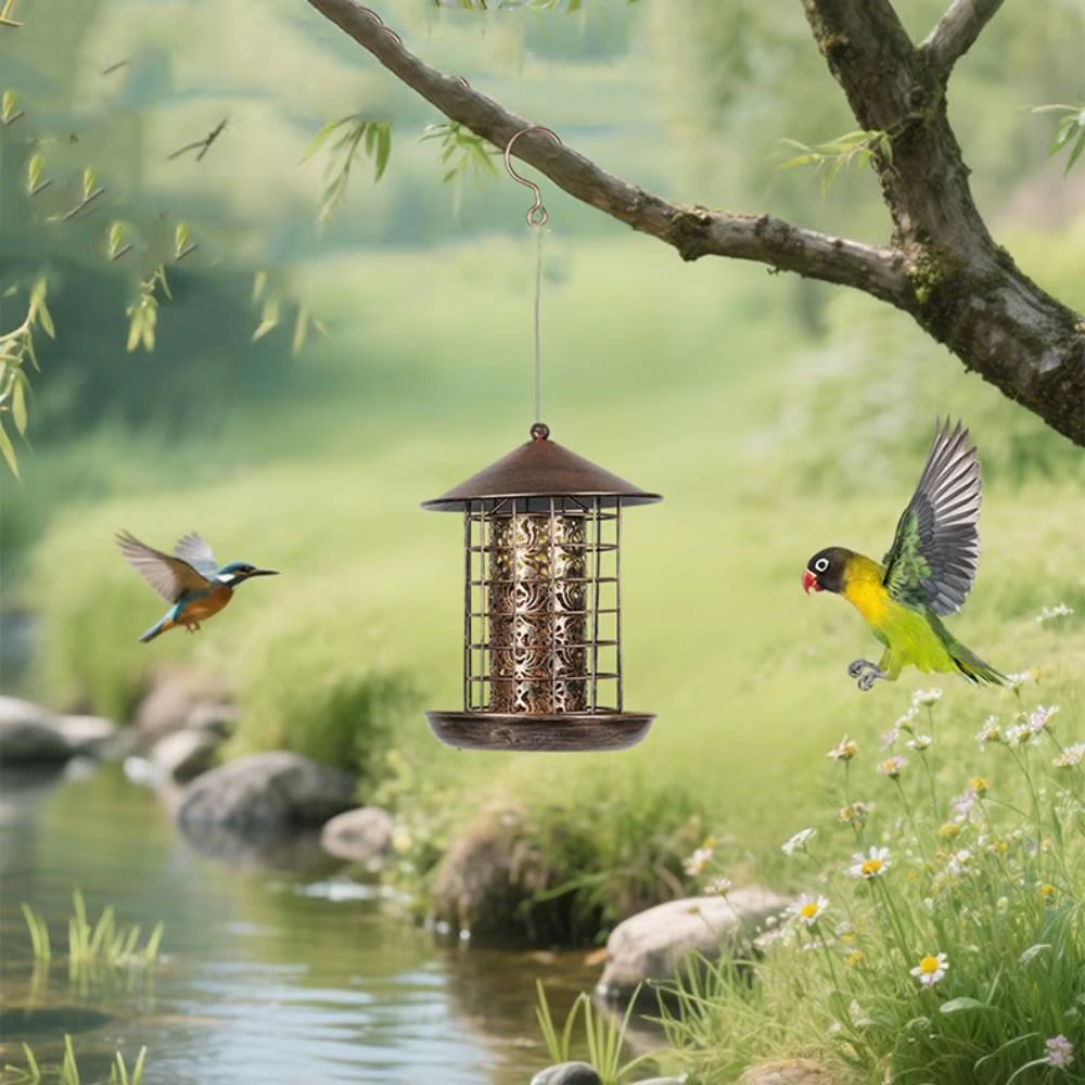 Large Capacity Garden Bird Feeder Heavy Duty Iron Bird Food Bowl Squirrel Proof Hanging Parrot Feeding Station Outdoors