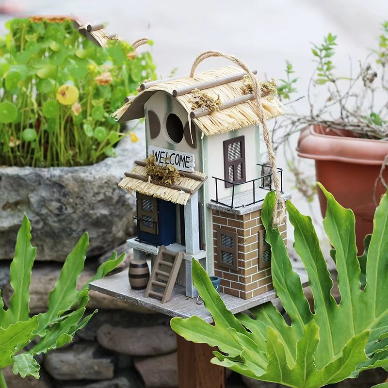 Bird House Nest Villa Handmade Wood and Cute Home Outdoor Decorations Forest Park Wild